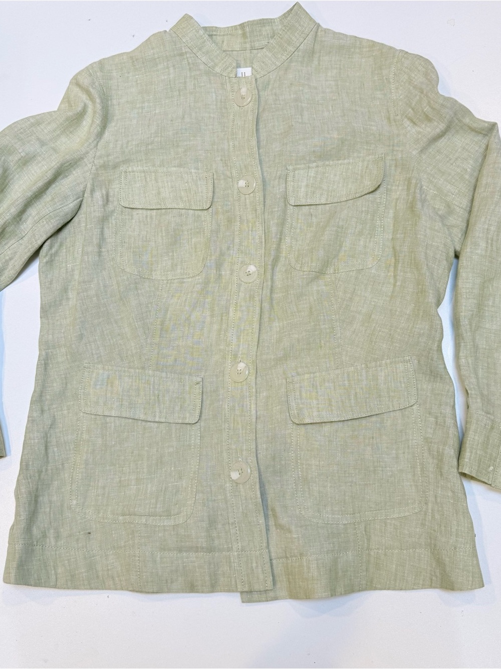 Light Sage Linen Button-Front Blazer
